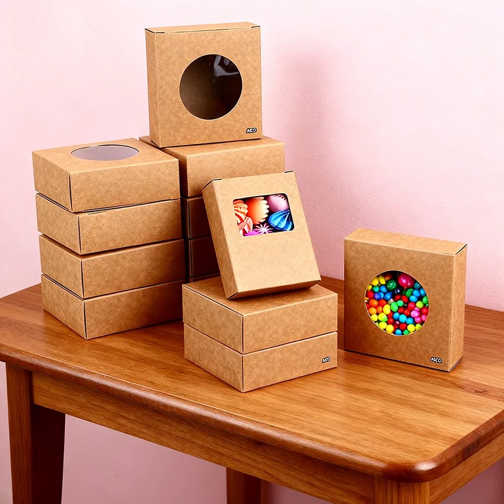 Reusable Kraft Fenêtre Boxes With Clear Lunch Emballage