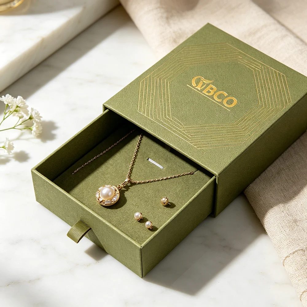 Luxus Recycled Materials Earring Bracelet Necklace Ring Box Schmuck Verpackung