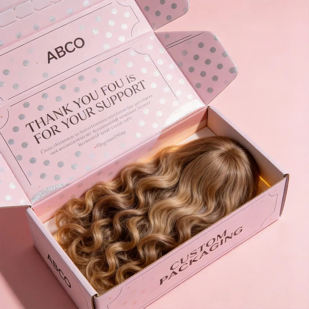Custom Printed Logo Corrugated Cardboard Wigs Pink Mailer Shipping Box
