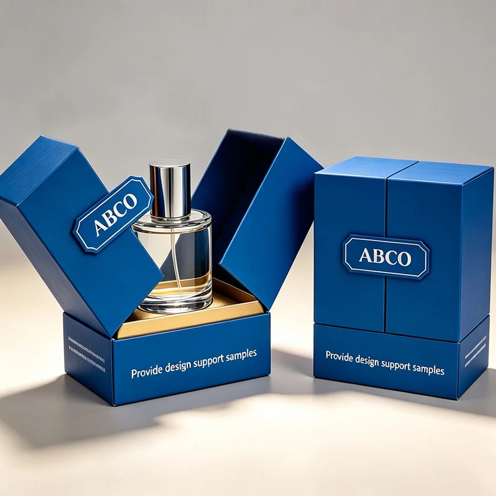 Design Blue Double Porte Hard Étui Papier Vide Parfum Bottle