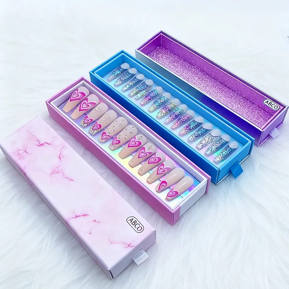 Luxe Rose Laser Pull Nail Boxes Vide Emballage