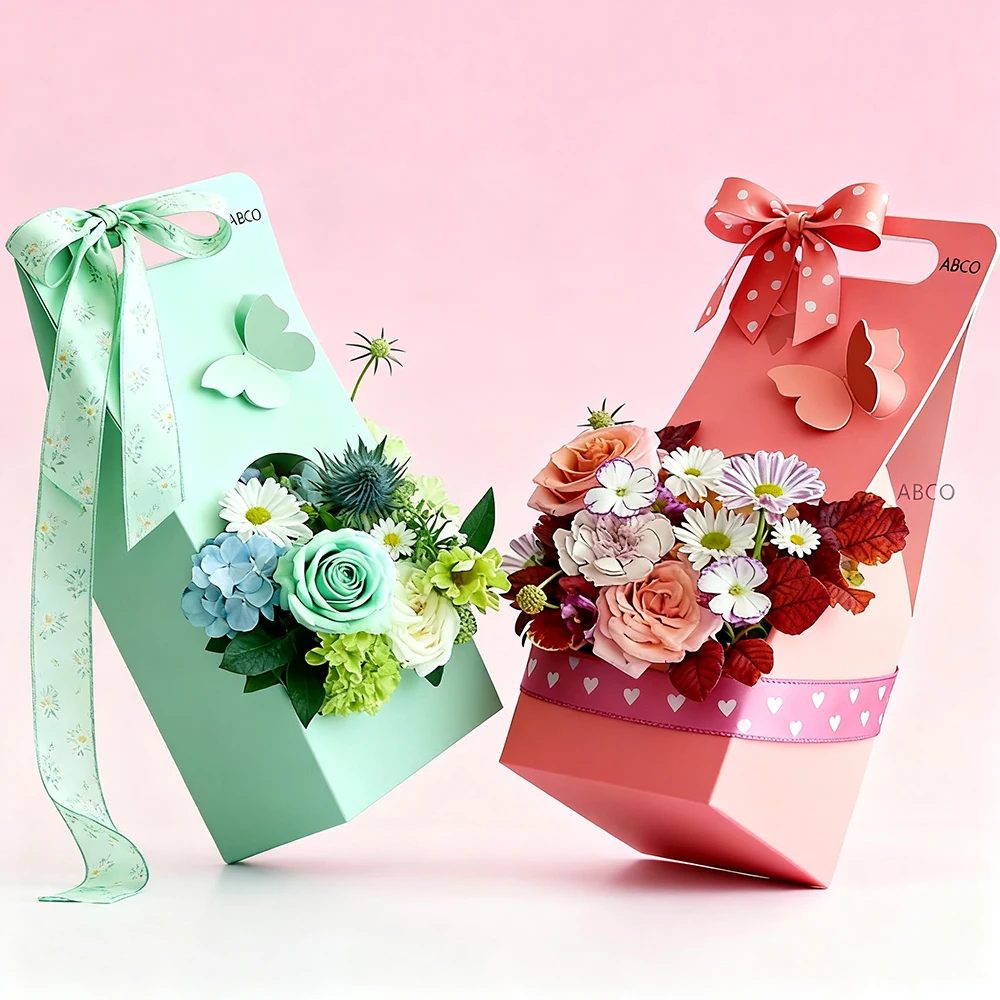 Logo Personnalisé Craft Papier Cadeau Bags With Poignées Flower Boîte