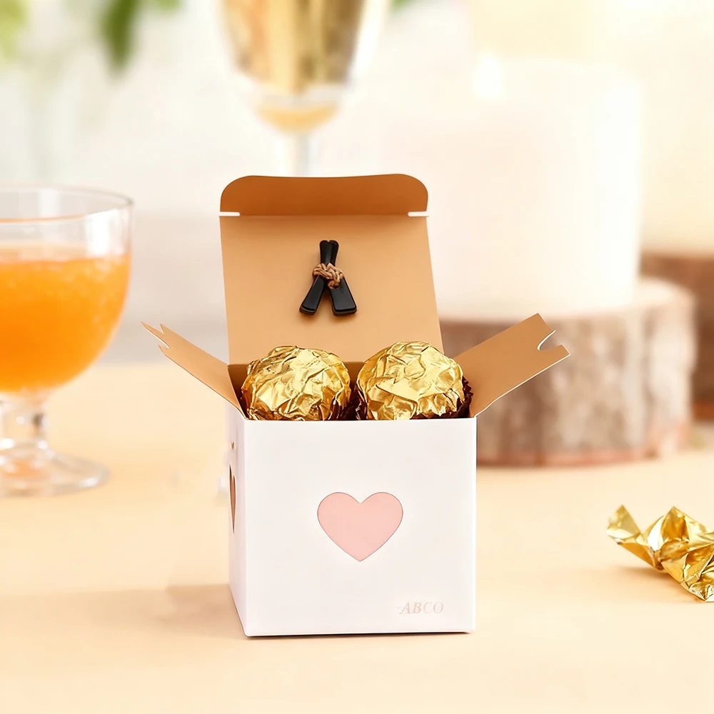 Mini Blanc Brown Cadeau Boxes Wedding Party Favor Boîte