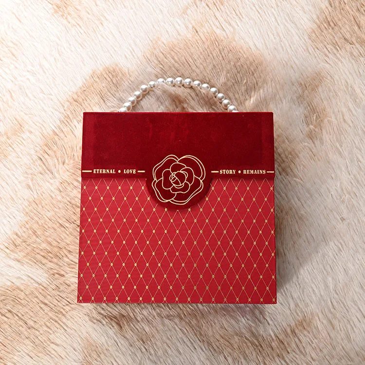 Personnalisé Design Logo Papier Pearl Rectangle With Poignées Cadeau Handbag