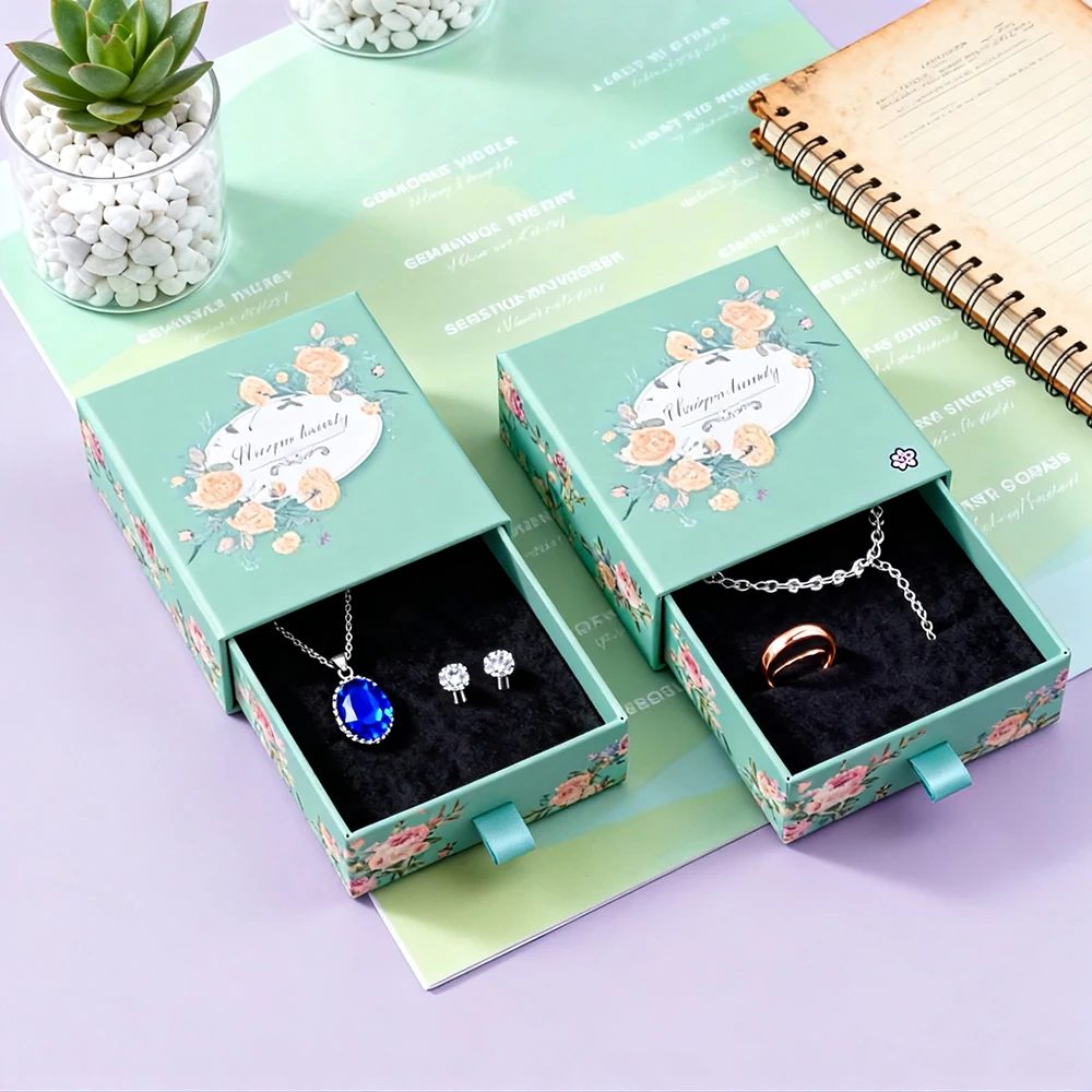Luxury Jewelry Box UV Sliding Drawer Custom PET Cardboard Paper