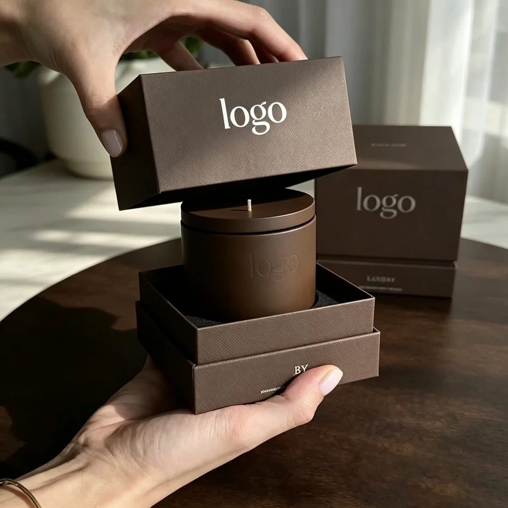 Custom Brown Rigid Cardboard Luxury Candle Box