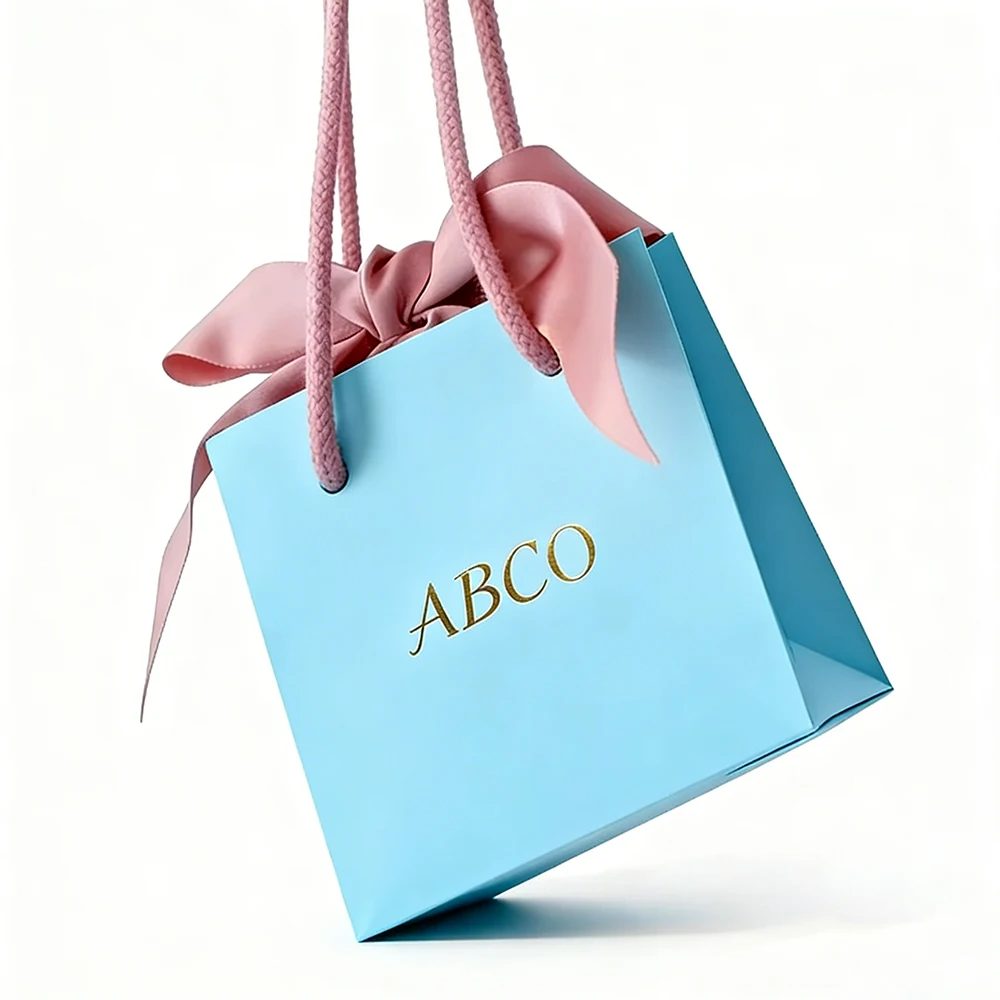 Customizable Logo Printing Delicate Blue Multi-coloured Papier Tote Bags
