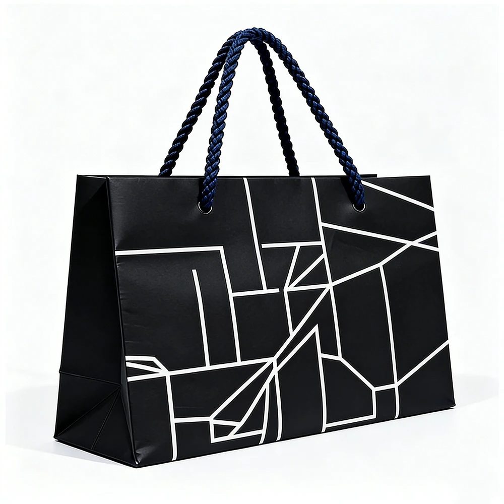 Individuell Bedruckt Luxus Clothing Retail Geschenk Shopping Schwarz Papiertüte