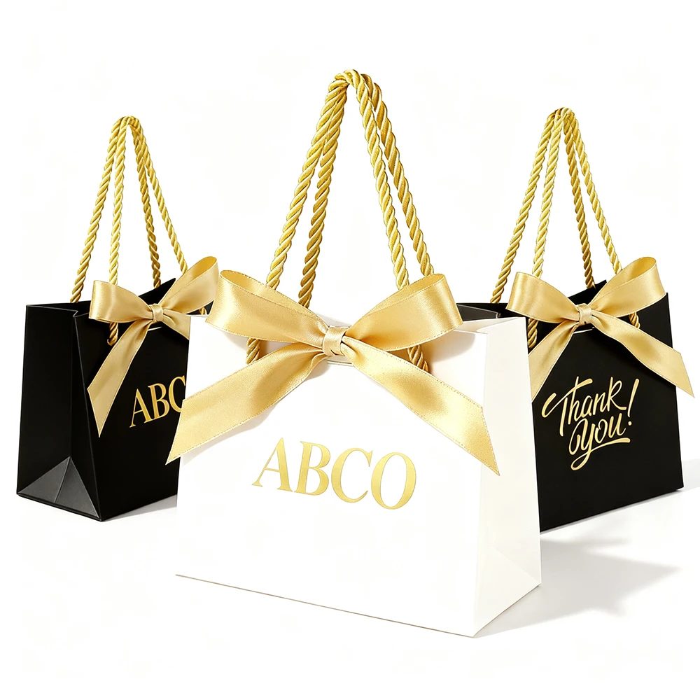 Weiß Geschenk Bags With Gold Foil Embossed Laminated Customizable