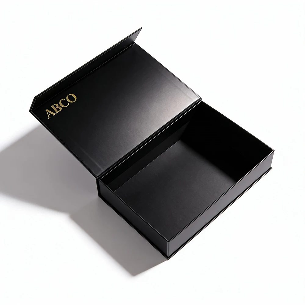 Logo Personnalisé Noir Magnétique Cadeau Papier Boîte Pliant Emballage
