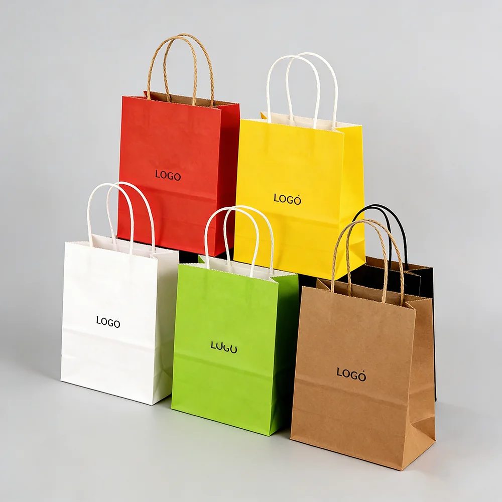 Weiß And Brown Kraft Papier Twisted Griffe Shopping Carrier Tasche