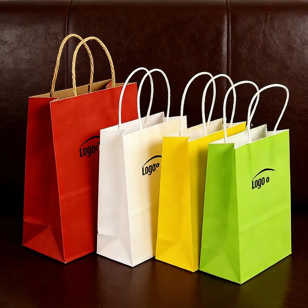 Colored Kraft Papier Bags, Portable Papier Sacks, Tote Rectangular Candy-colored