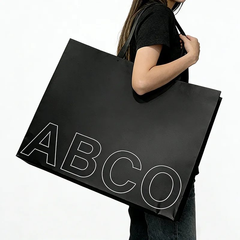 Luxe Personnalisé Recycled Materials Shopping Noir Sac en Papier