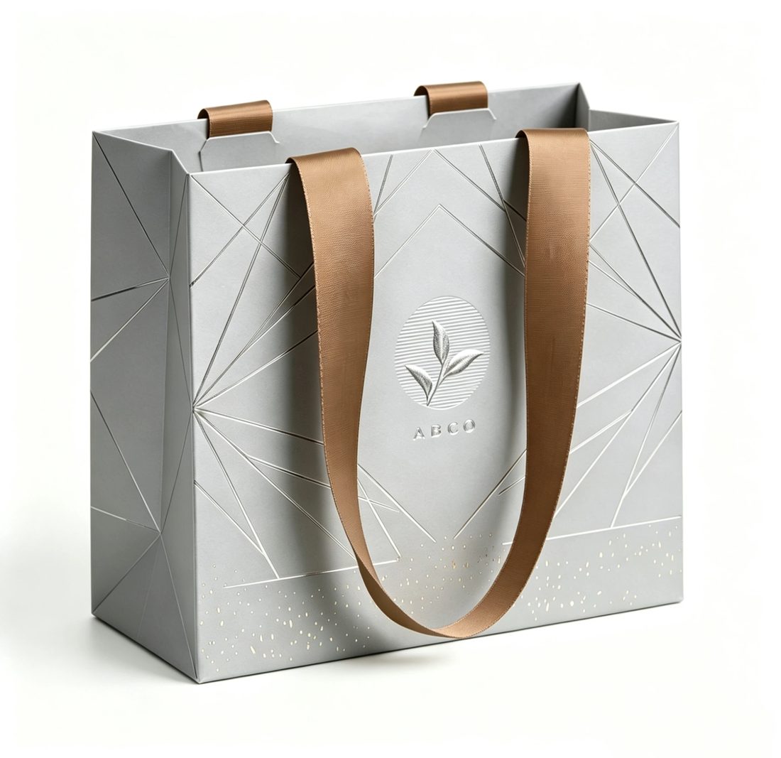 Individuell Grey Papier Geschenk Bags Bandgriffe Luxus Shopping Verpackung