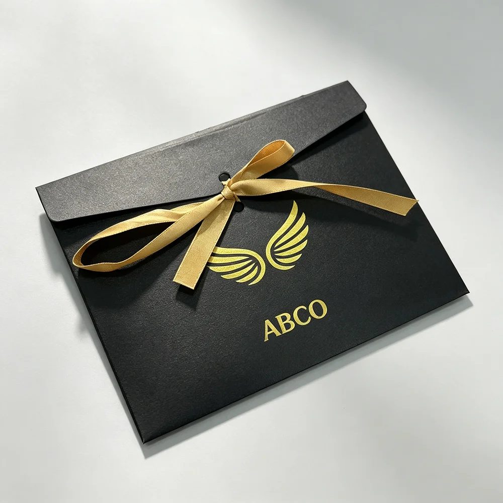 Black Recycled Mini Paper Folding Square Envelope With Custom Kraft