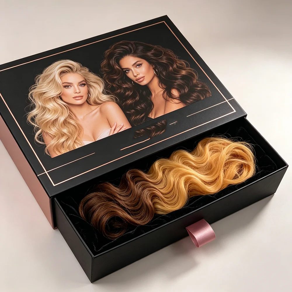 Individuell Paperboard Hair Extension Wig Verpackung Schubladen Sliding Boxes