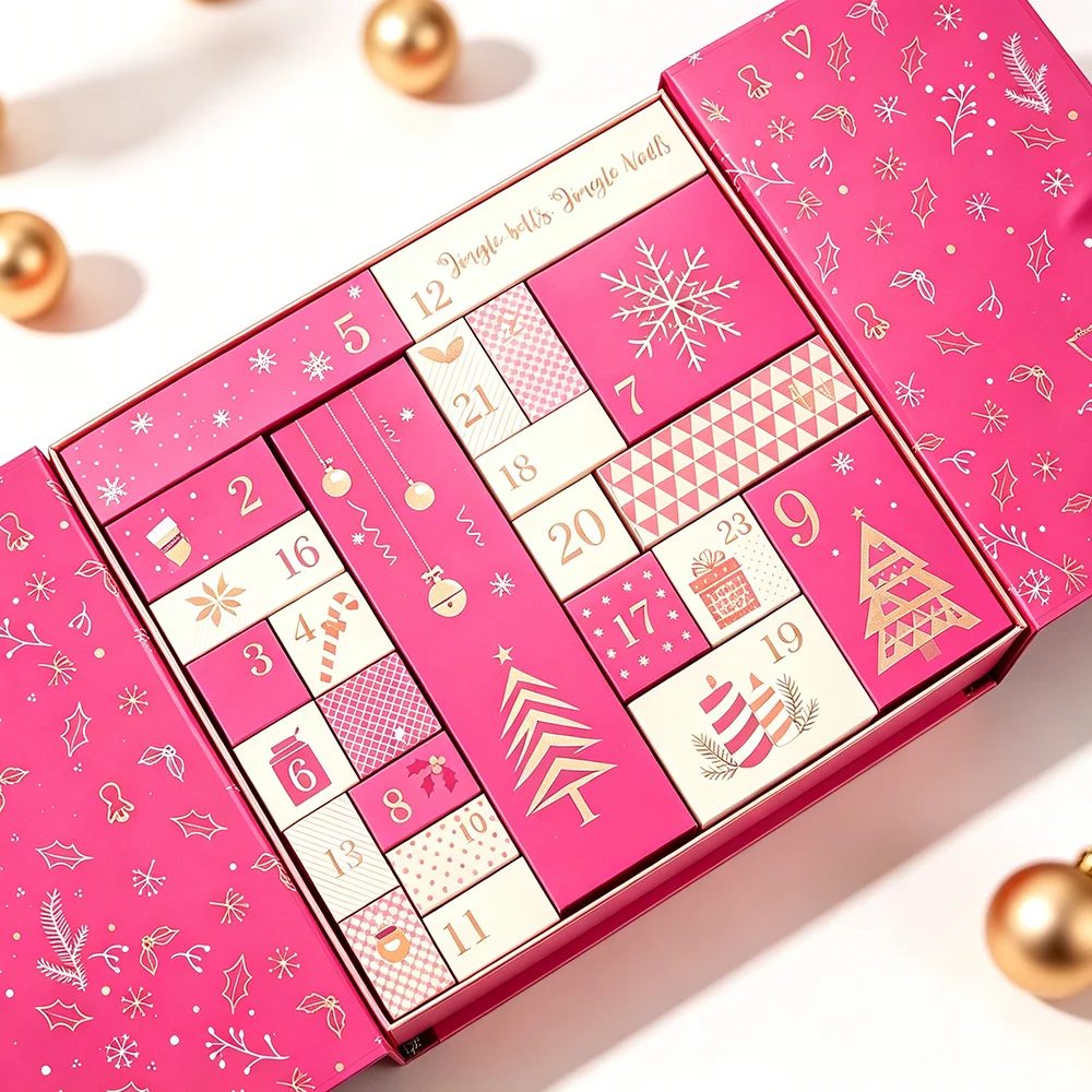 Luxe Personnalisé UV Printing Noël Cosmétique Calendar Advent Papier Boîte