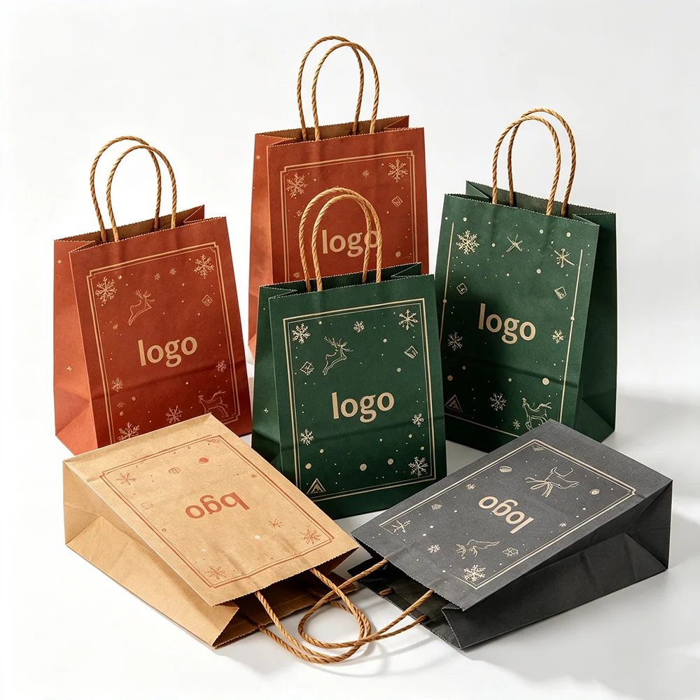 Individuell Disposable Takeaway Verpackung Weihnachten Fast Food Kraft Papier Bags