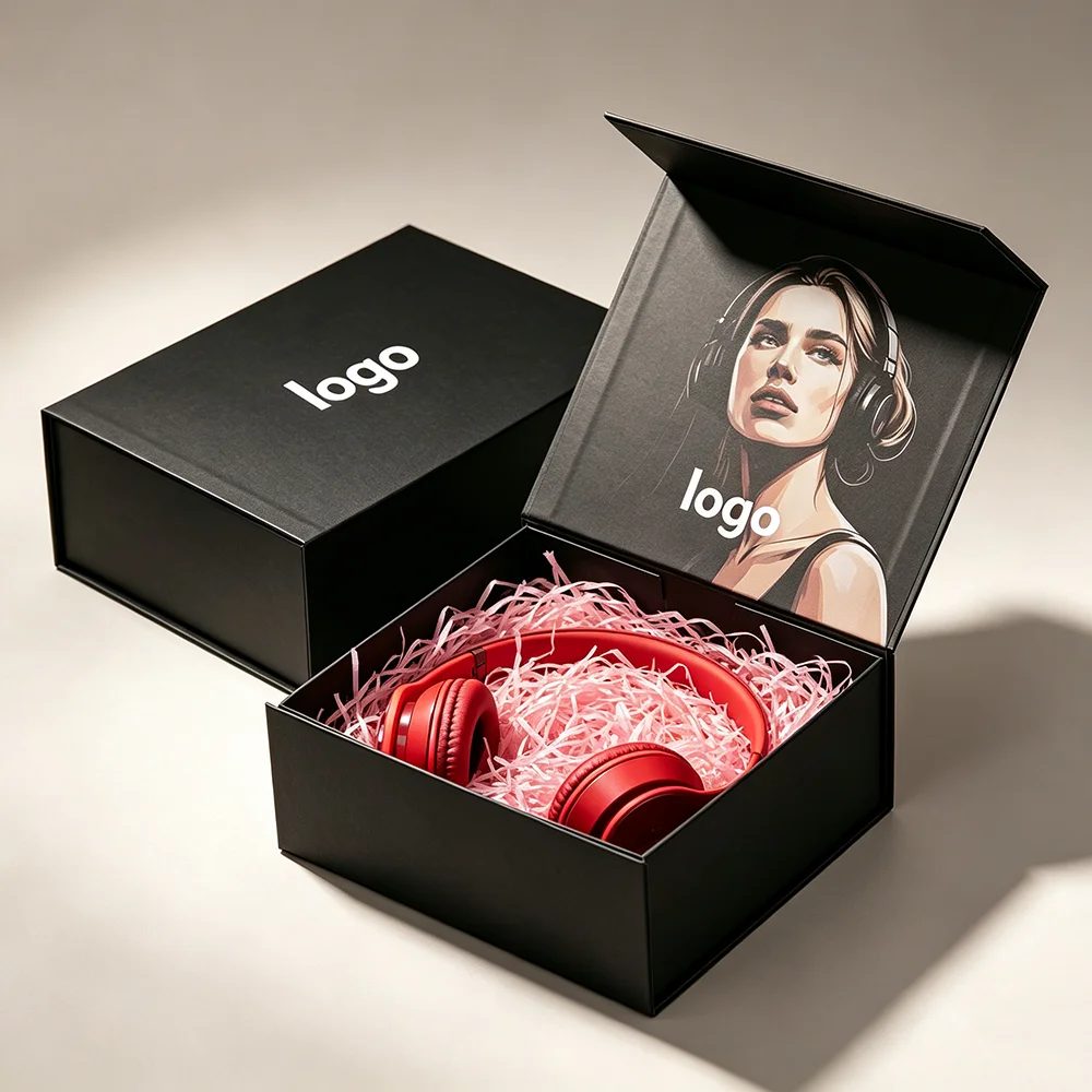 Individuell Karton Schwarz Papier Magnetisch Geschenkbox Verpackung