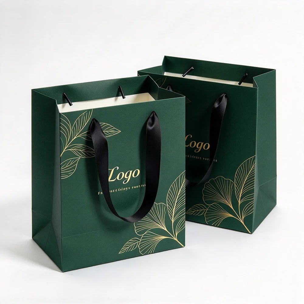 Logo Personnalisé Craft Green Imprimé Matte Sac en Papier