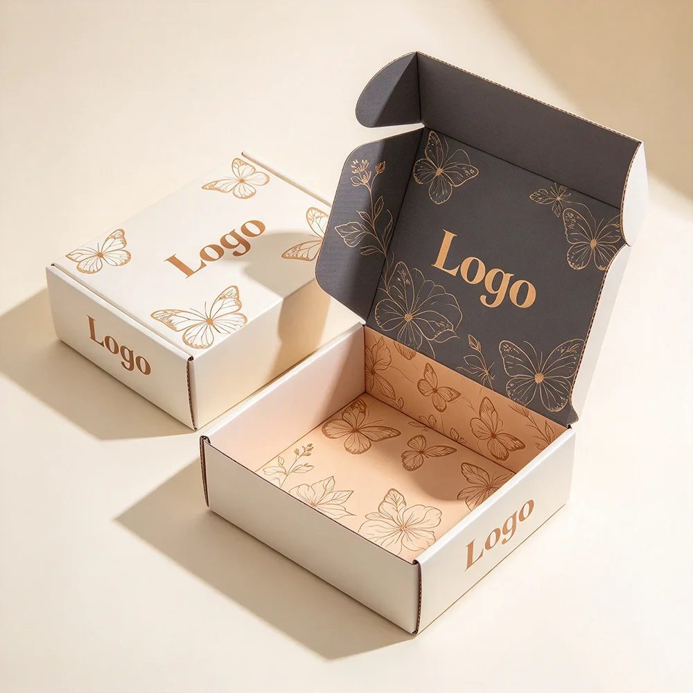 Personnalisé Hot Stamped Logo Corrugated Kraft Papier Boîte Cadeau Emballage