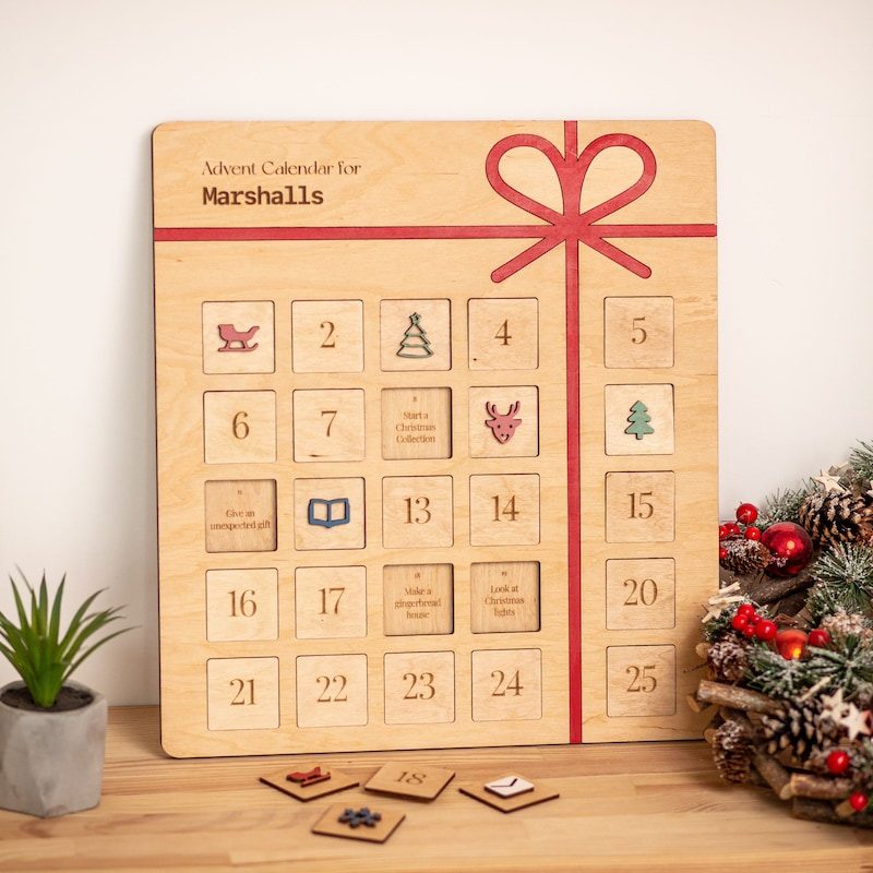 MijMojDesign Personalised Eco Friendly Wooden Reusable Christmas Advent Calendar