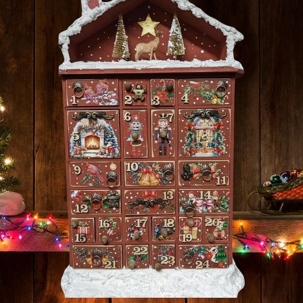 ElfieDecor Custom Advent Calendar House - Wooden Christmas Countdown Nutcracker