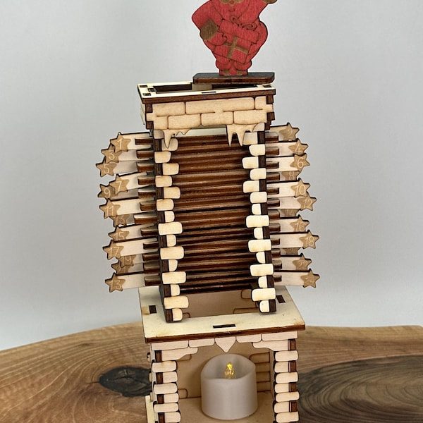 RLSCustomDesignCo Wooden Advent Calendar Chimney, Laser Engraved Hand Painted